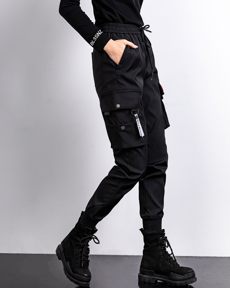 Black Slim Women Cargo Pants