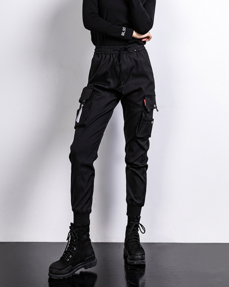 Black Slim Women Cargo Pants