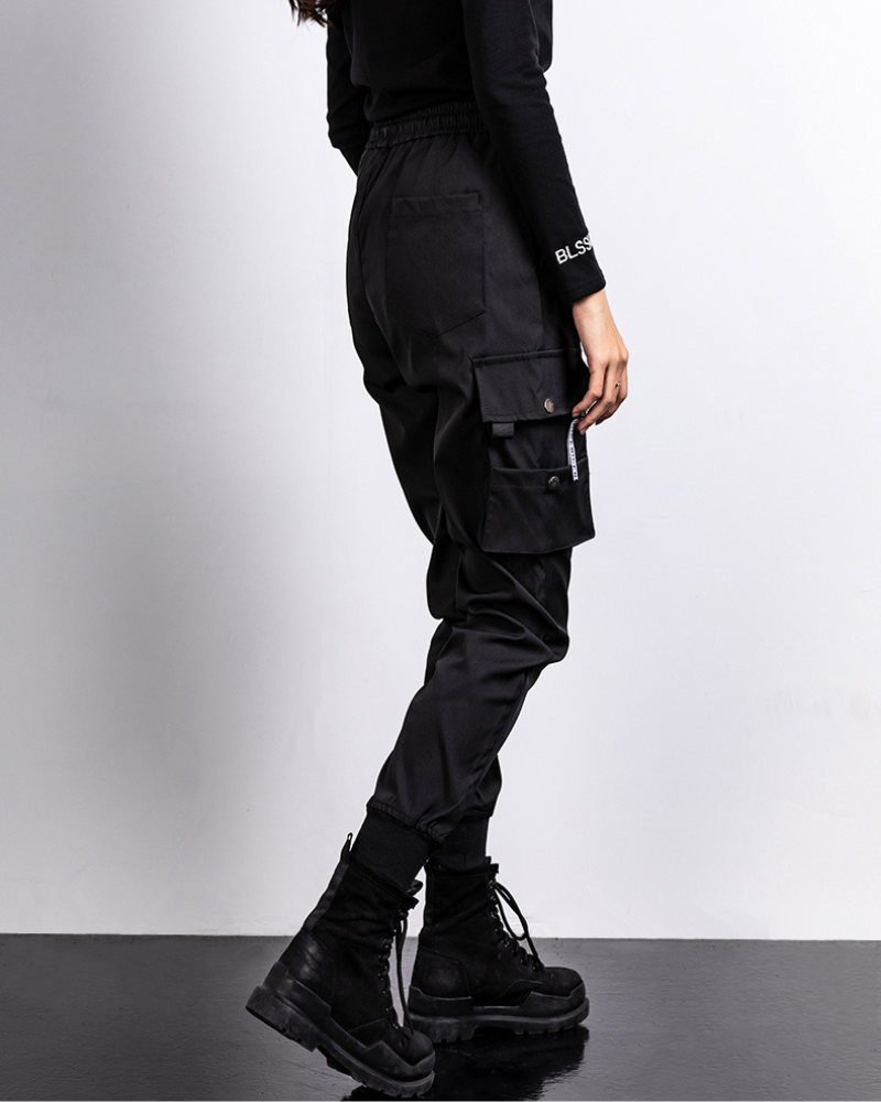 Black Slim Women Cargo Pants
