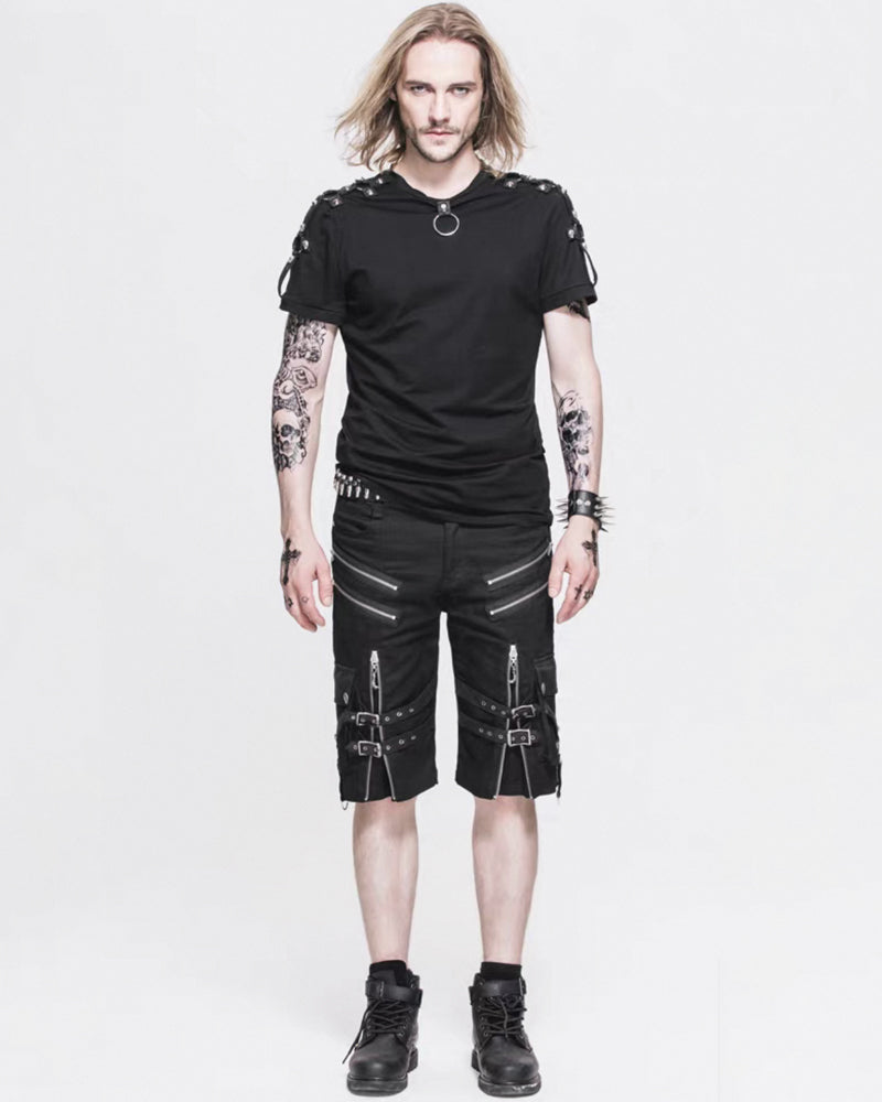 Black Zipper Punk Shorts