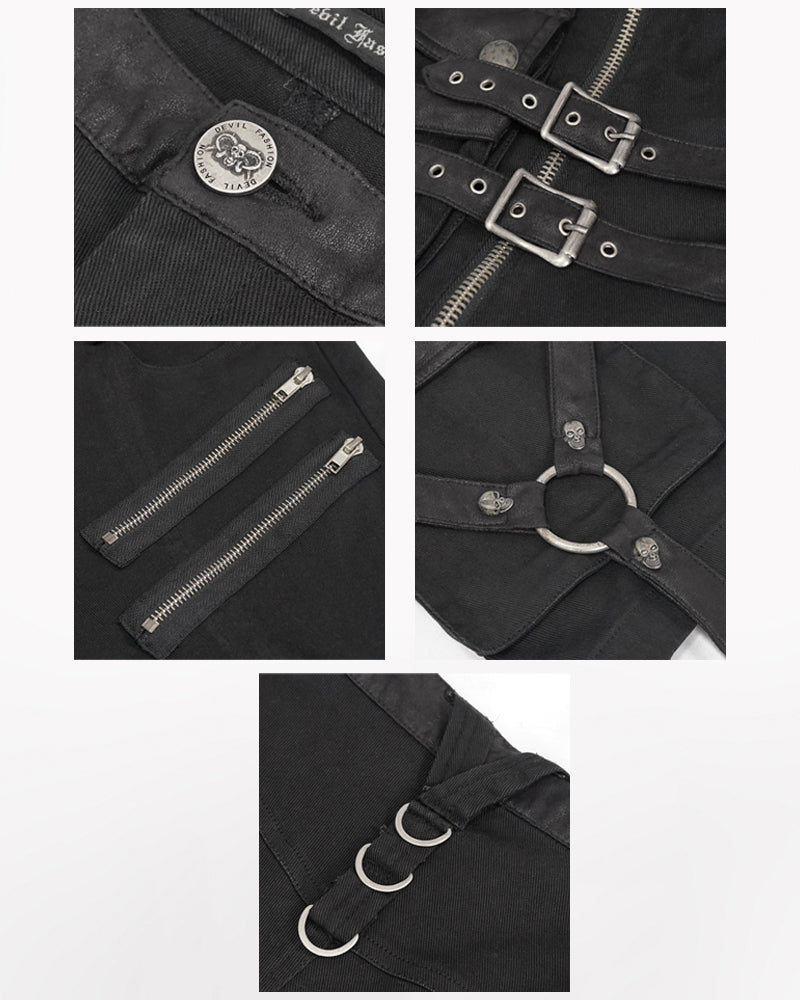 Black Zipper Punk Shorts