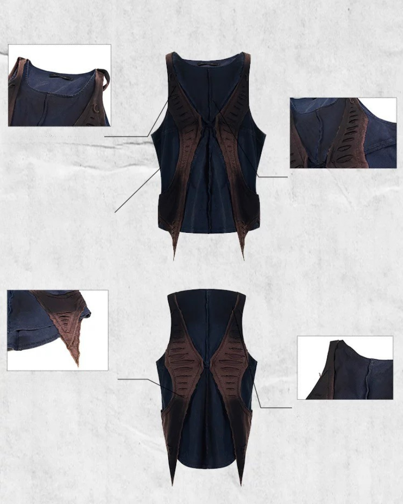 Structured Distressed Heavy Sweatshirt&Vest&Shorts（Sold Separately)
