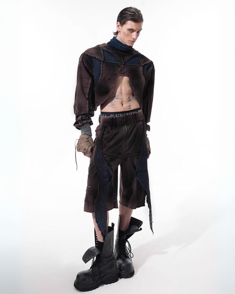 Structured Distressed Heavy Sweatshirt&Vest&Shorts（Sold Separately)