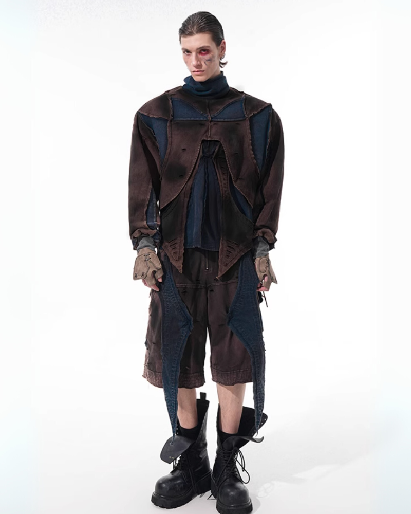 Structured Distressed Heavy Sweatshirt&Vest&Shorts（Sold Separately)