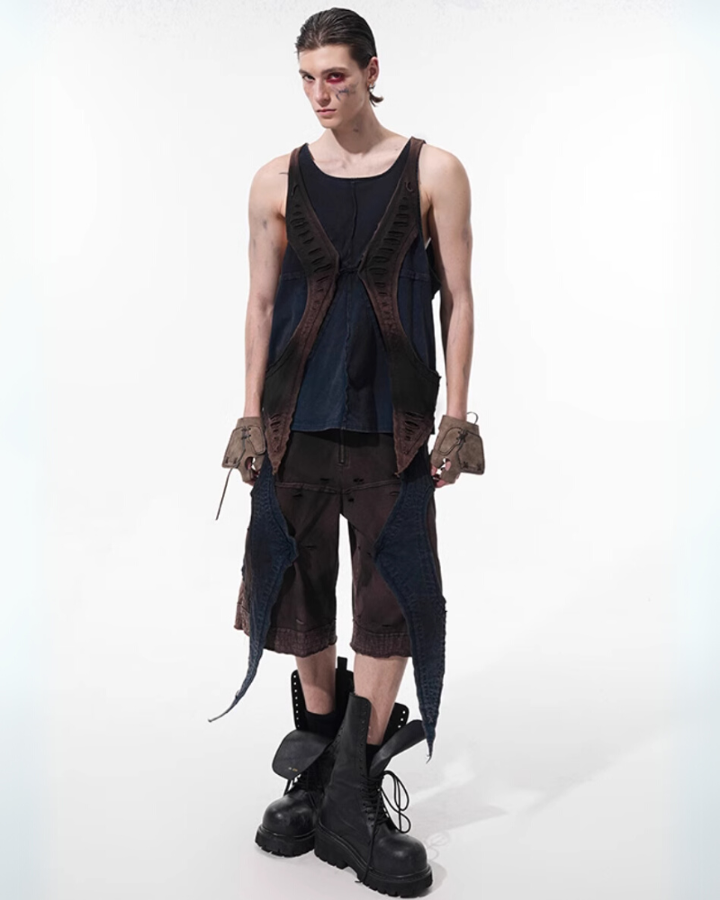 Structured Distressed Heavy Sweatshirt&Vest&Shorts（Sold Separately)