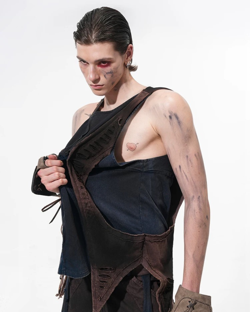 Structured Distressed Heavy Sweatshirt&Vest&Shorts（Sold Separately)