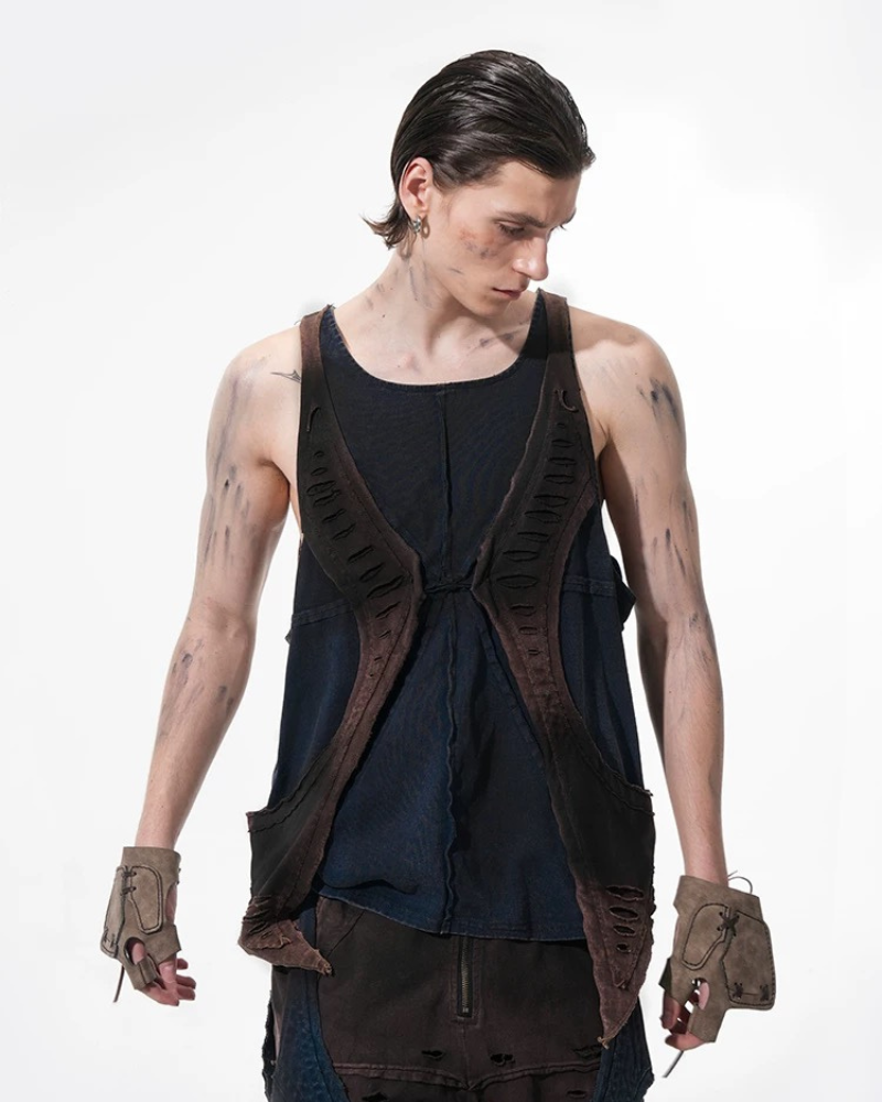 Structured Distressed Heavy Sweatshirt&Vest&Shorts（Sold Separately)