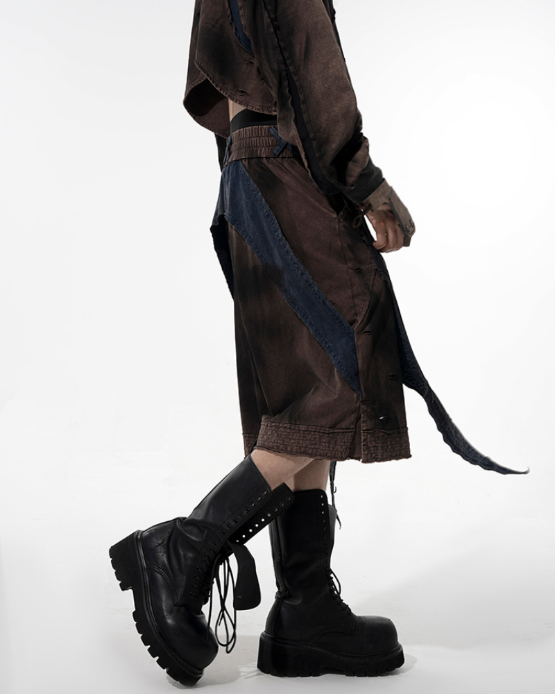 Structured Distressed Heavy Sweatshirt&Vest&Shorts（Sold Separately)