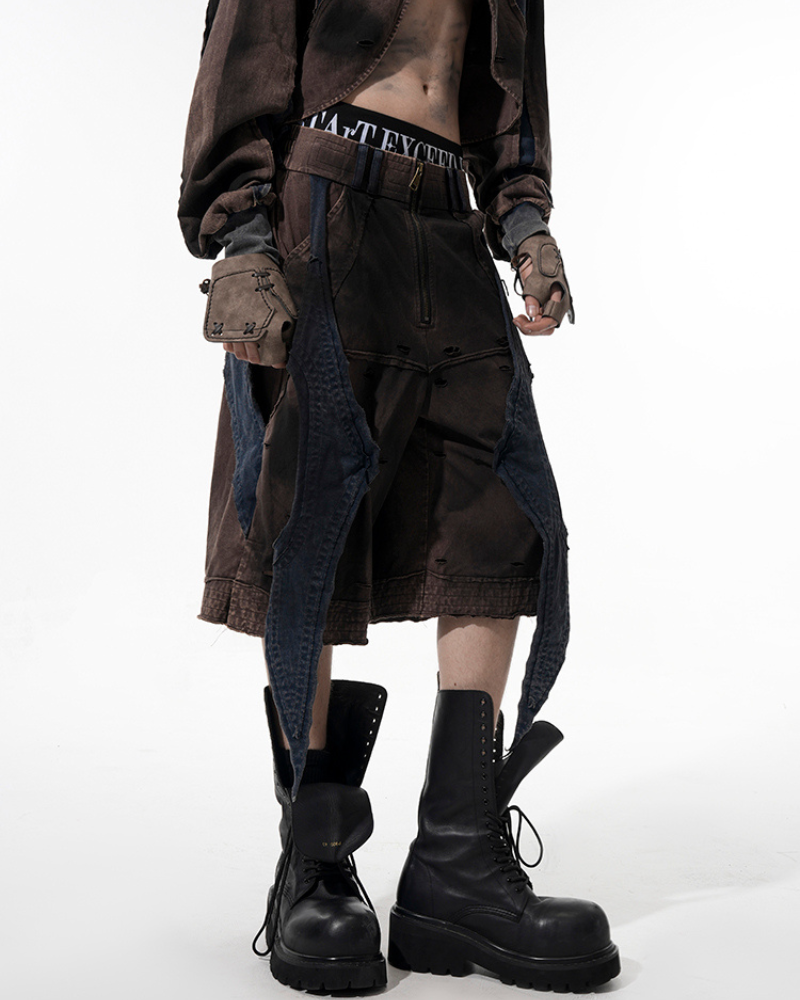Structured Distressed Heavy Sweatshirt&Vest&Shorts（Sold Separately)