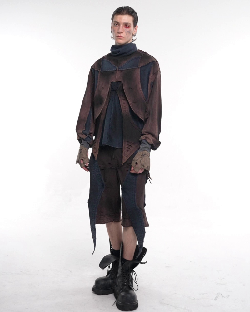 Structured Distressed Heavy Sweatshirt&Vest&Shorts（Sold Separately)