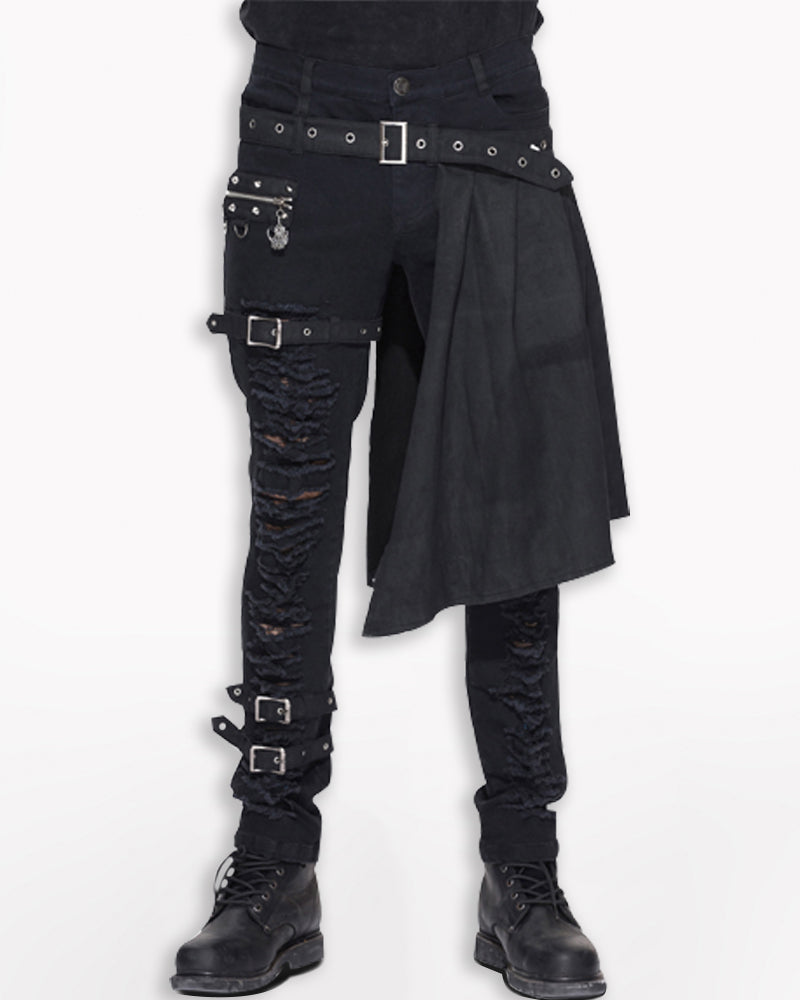 Detachable Skirt Panels Punk Pants