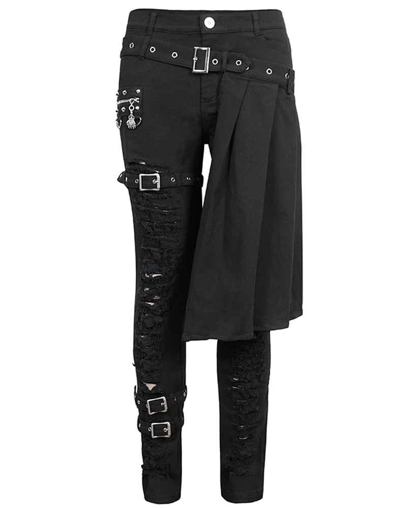 Detachable Skirt Panels Punk Pants
