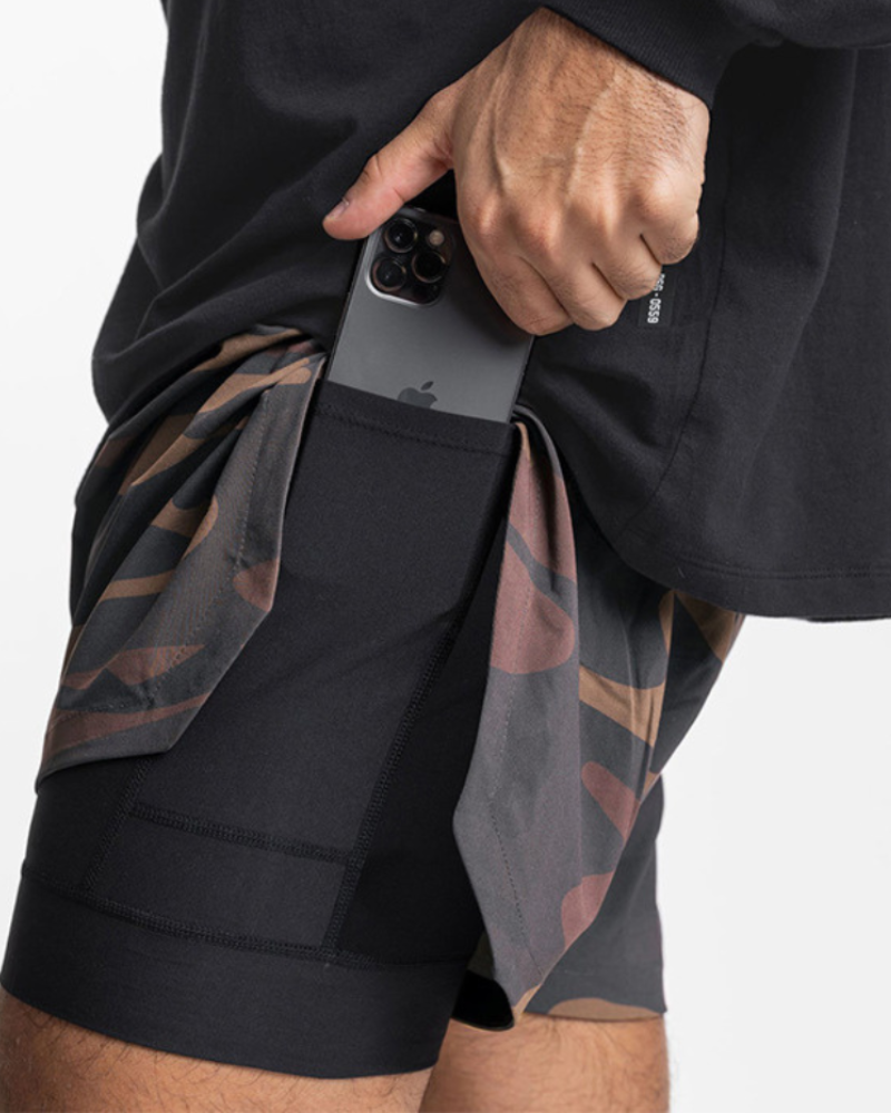 Double-Layer Mens Workout Shorts