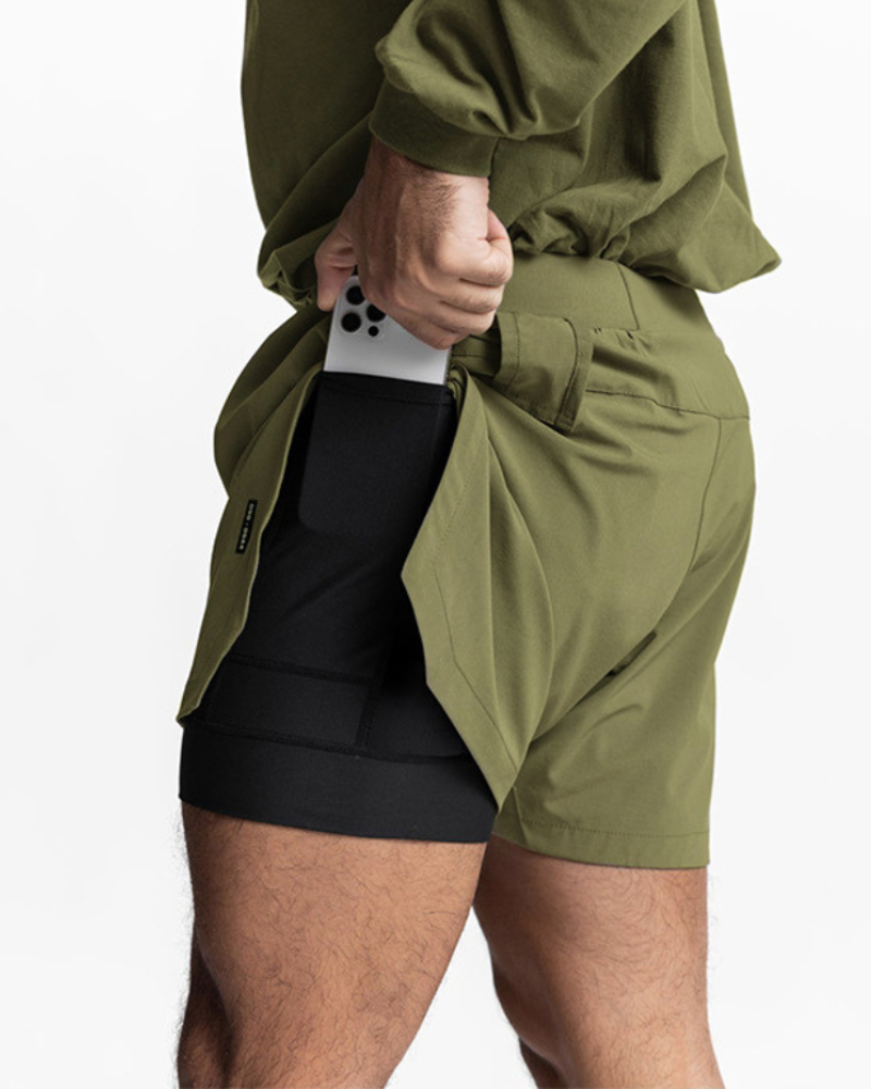 Double-Layer Mens Workout Shorts