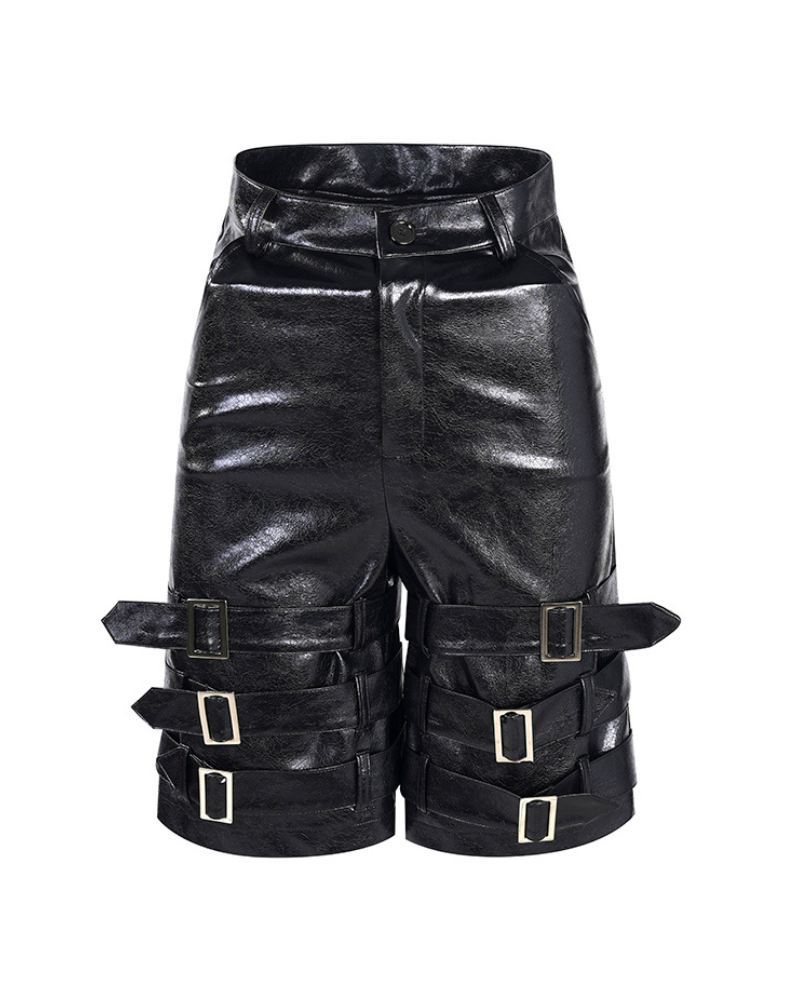 Heavy Buckled PU Leather Shorts