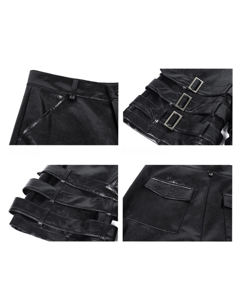 Heavy Buckled PU Leather Shorts