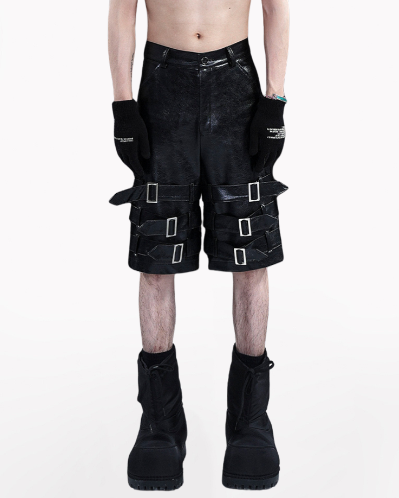 Heavy Buckled PU Leather Shorts