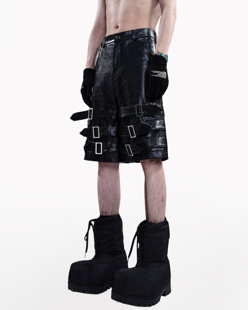 Heavy Buckled PU Leather Shorts