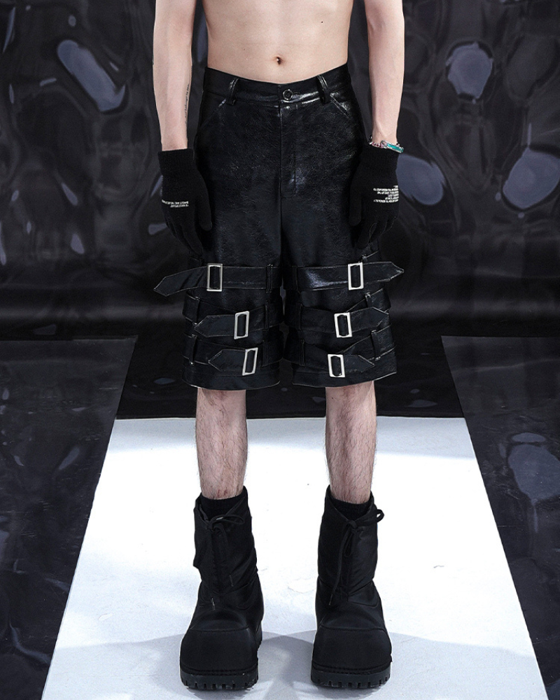 Heavy Buckled PU Leather Shorts