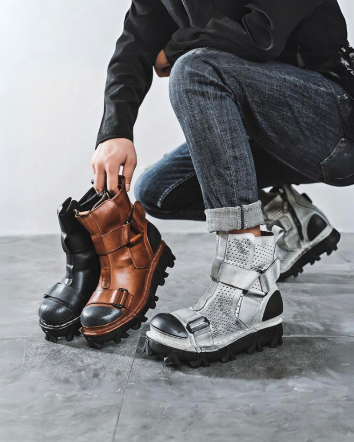 Punk Style Unisex Motorcycle Platform Boots