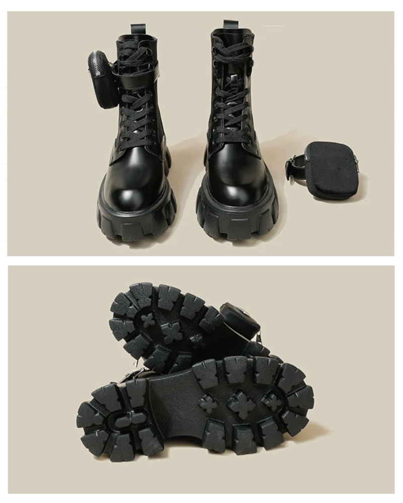 Side Pockets Leather Boots