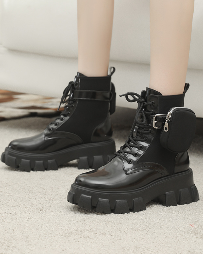 Side Pockets Leather Boots