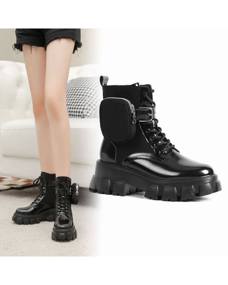 Side Pockets Leather Boots