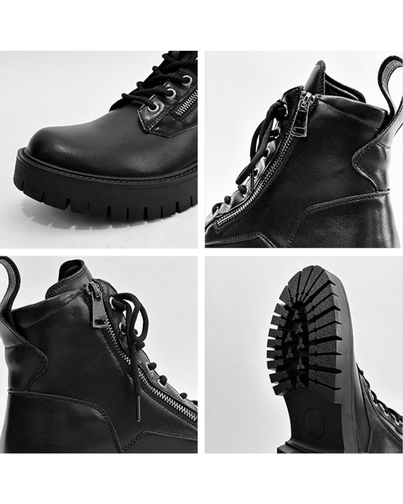 Side Zip High-Top PU Motorcycle Boots