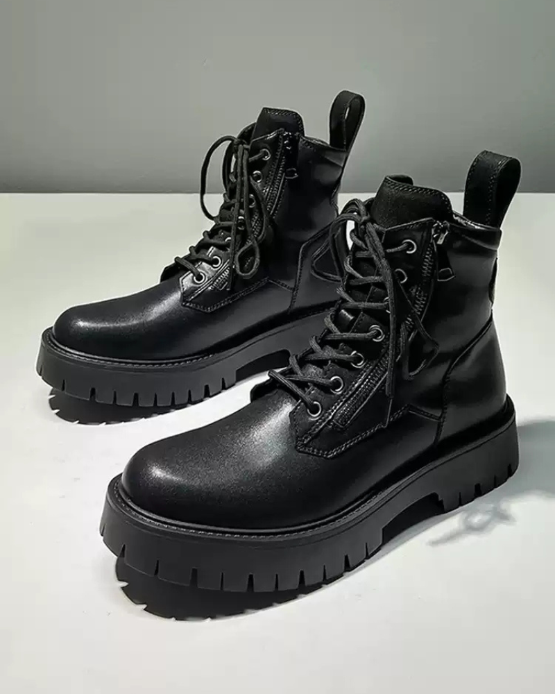 Side Zip High-Top PU Motorcycle Boots
