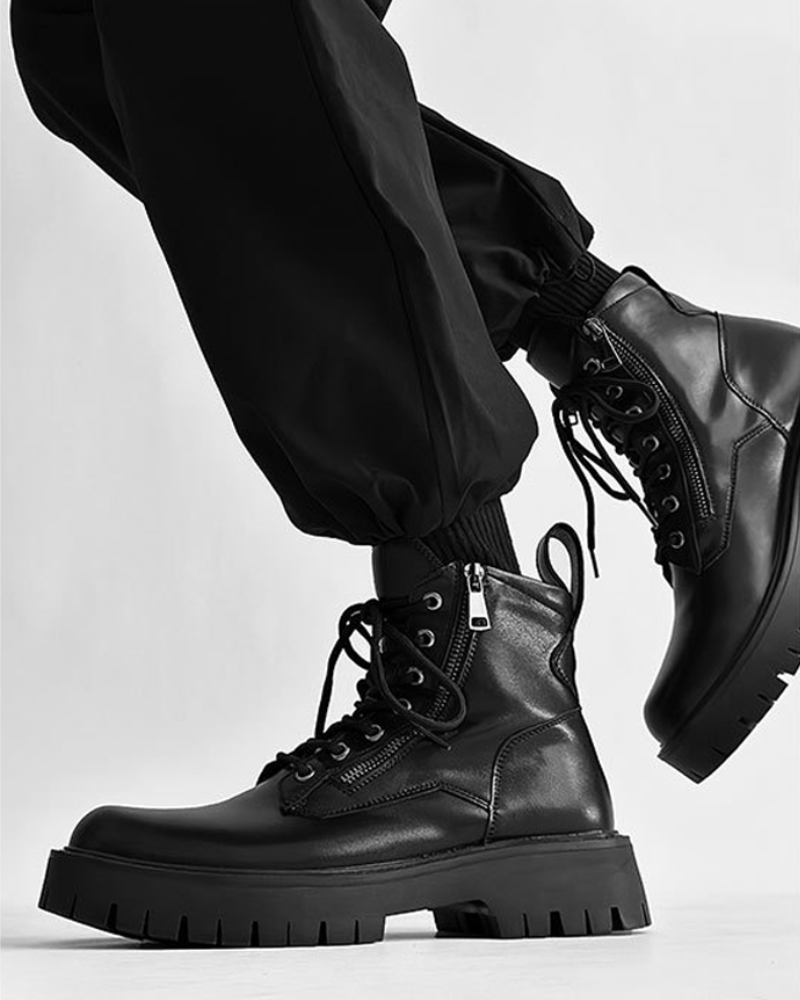Side Zip High-Top PU Motorcycle Boots