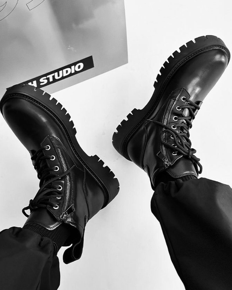 Side Zip High-Top PU Motorcycle Boots