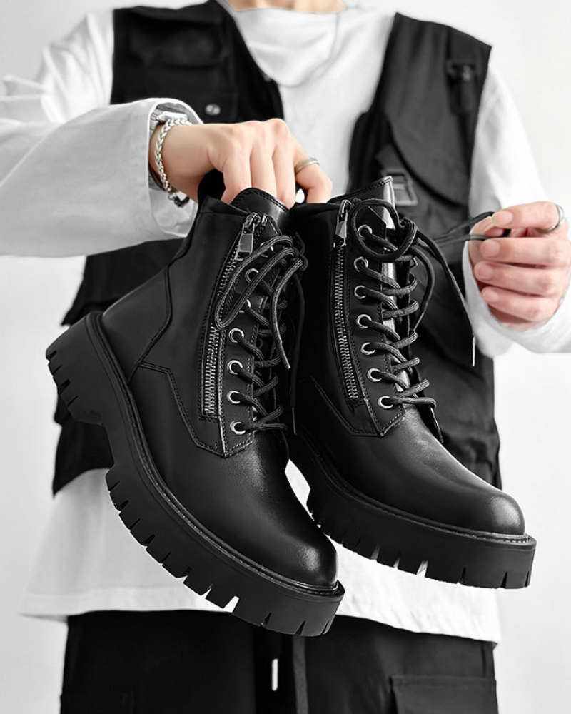 Side Zip High-Top PU Motorcycle Boots