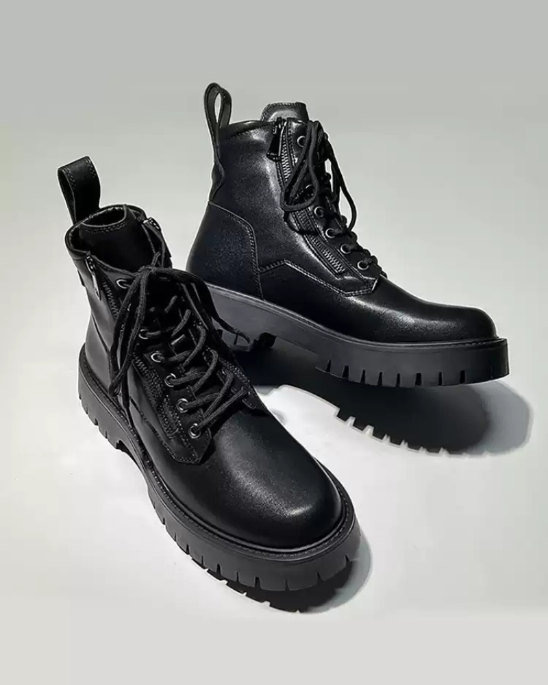 Side Zip High-Top PU Motorcycle Boots