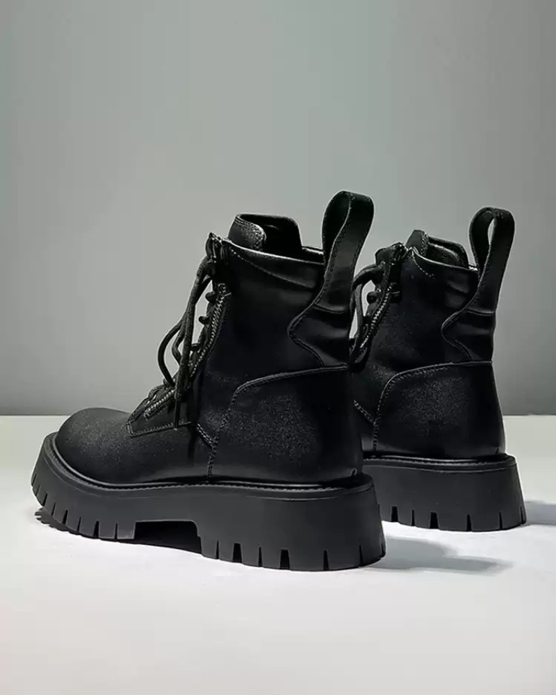 Side Zip High-Top PU Motorcycle Boots
