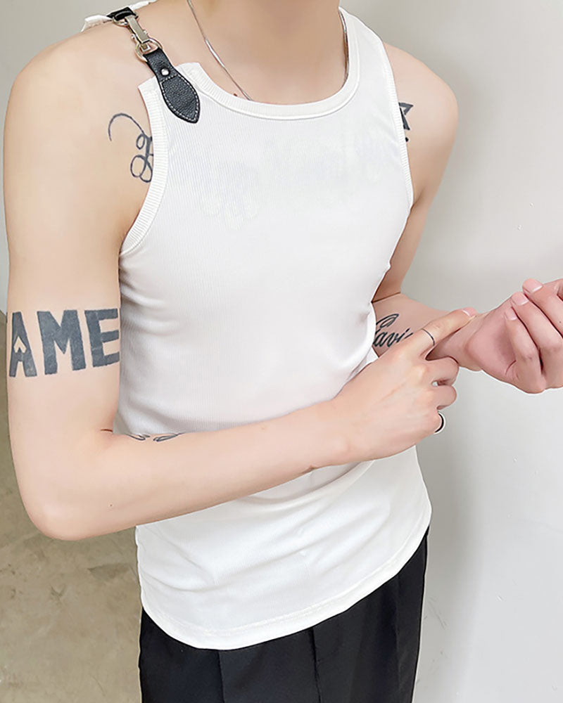 Sleeveless Single Buckle Strap Muscle Shirt