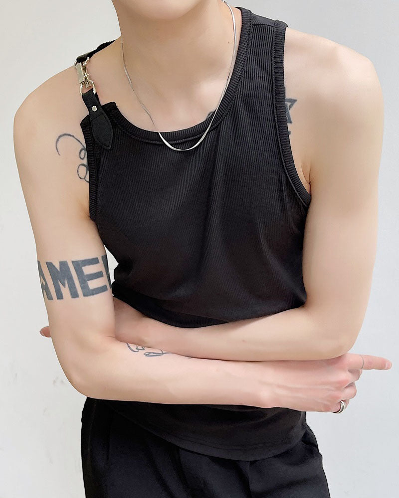 Sleeveless Single Buckle Strap Muscle Shirt