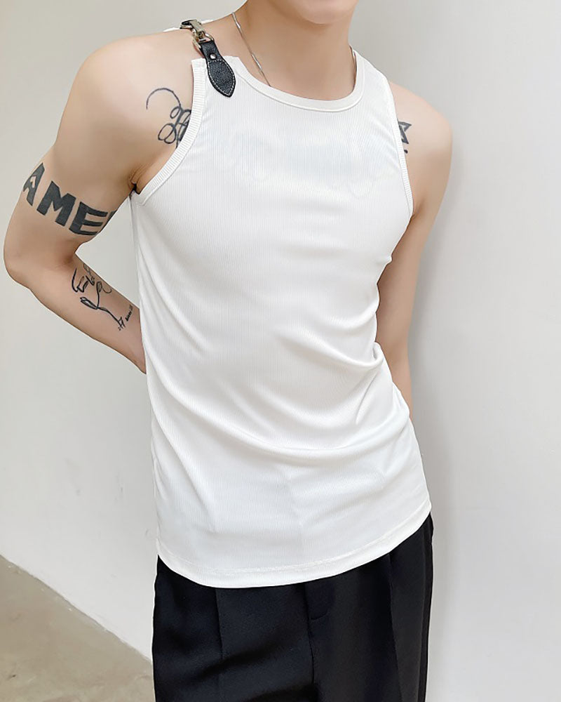 Sleeveless Single Buckle Strap Muscle Shirt