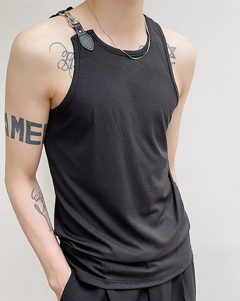 Sleeveless Single Buckle Strap Muscle Shirt