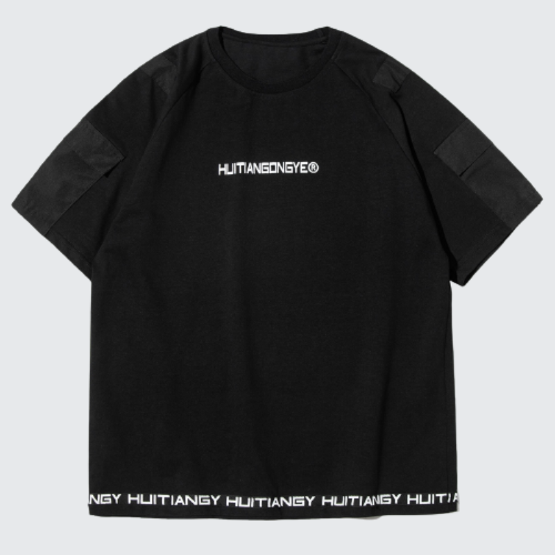 Black Techwear Patchwork T-Shirt