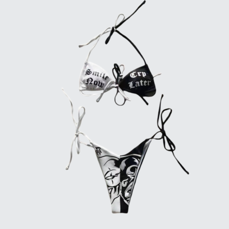 Goth Black And White Bikinis