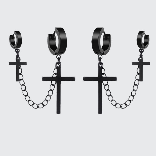 Techwear Cross Chain Earrings