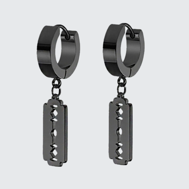 Techwear Razor Blades Black Earrings