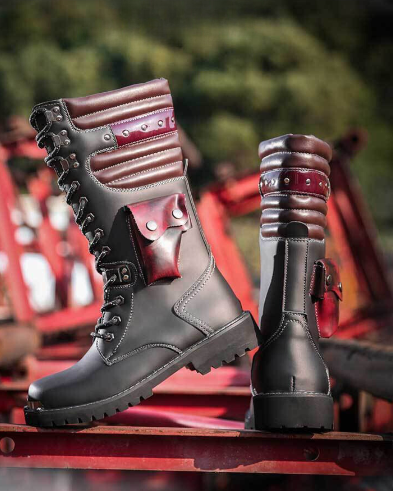 Unisex Motorcycle Black Knee High Boots