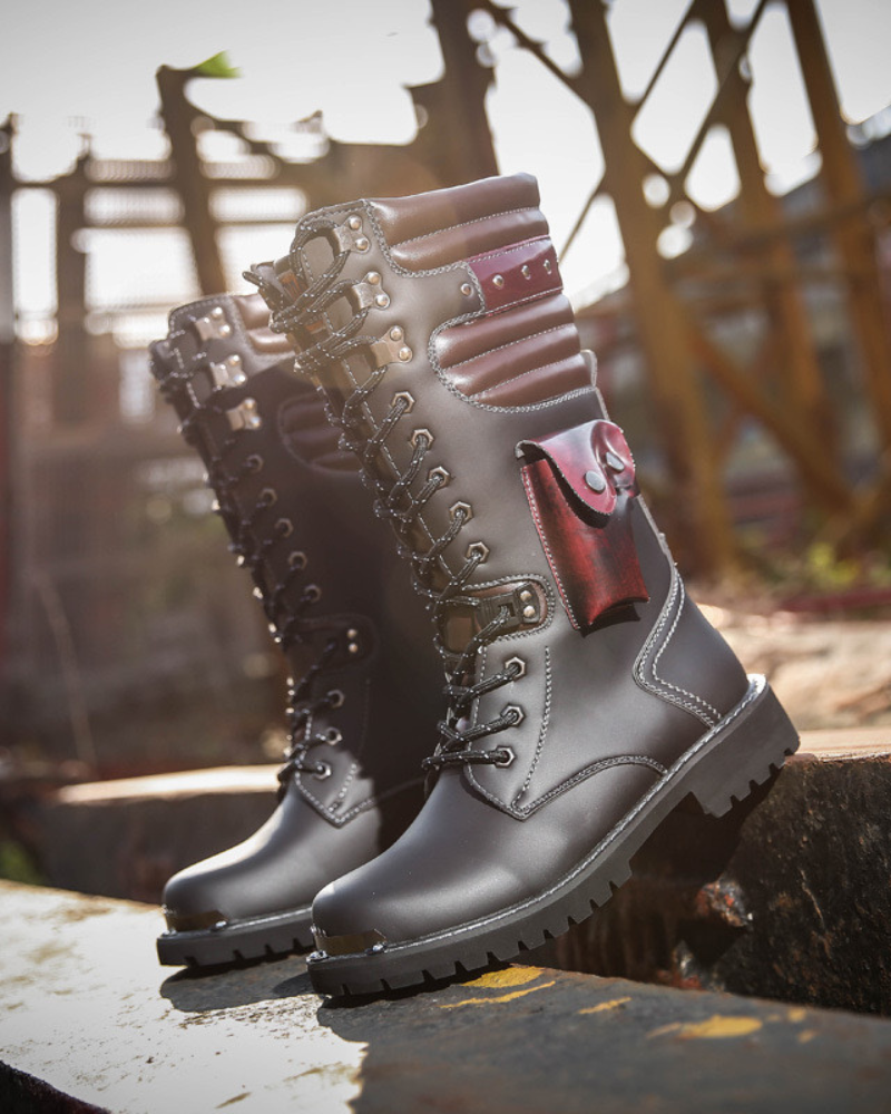 Unisex Motorcycle Black Knee High Boots