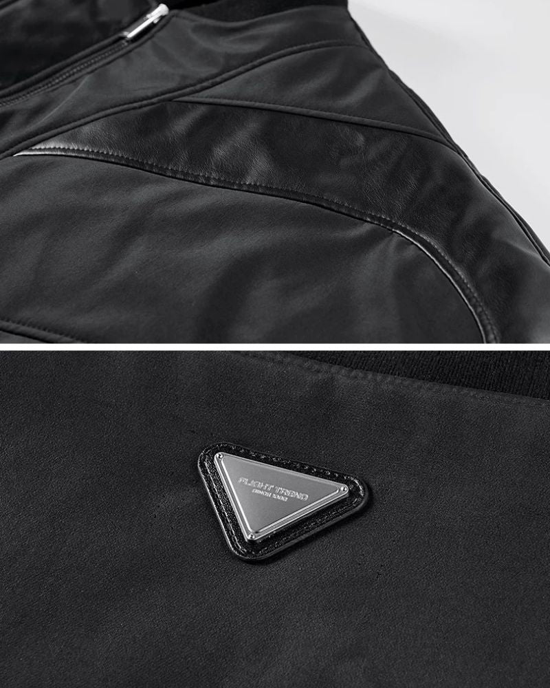 PU Patchwork Warm Bomber Jacket