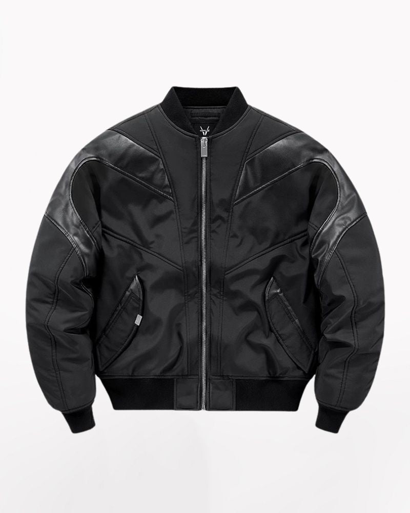 PU Patchwork Warm Bomber Jacket