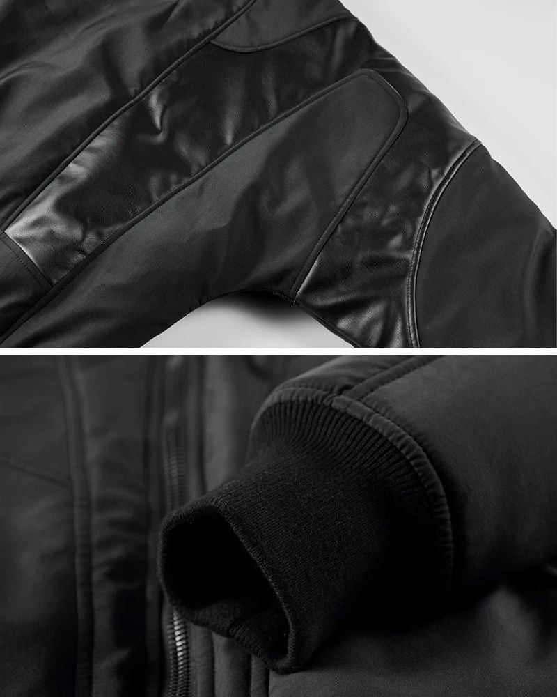 PU Patchwork Warm Bomber Jacket