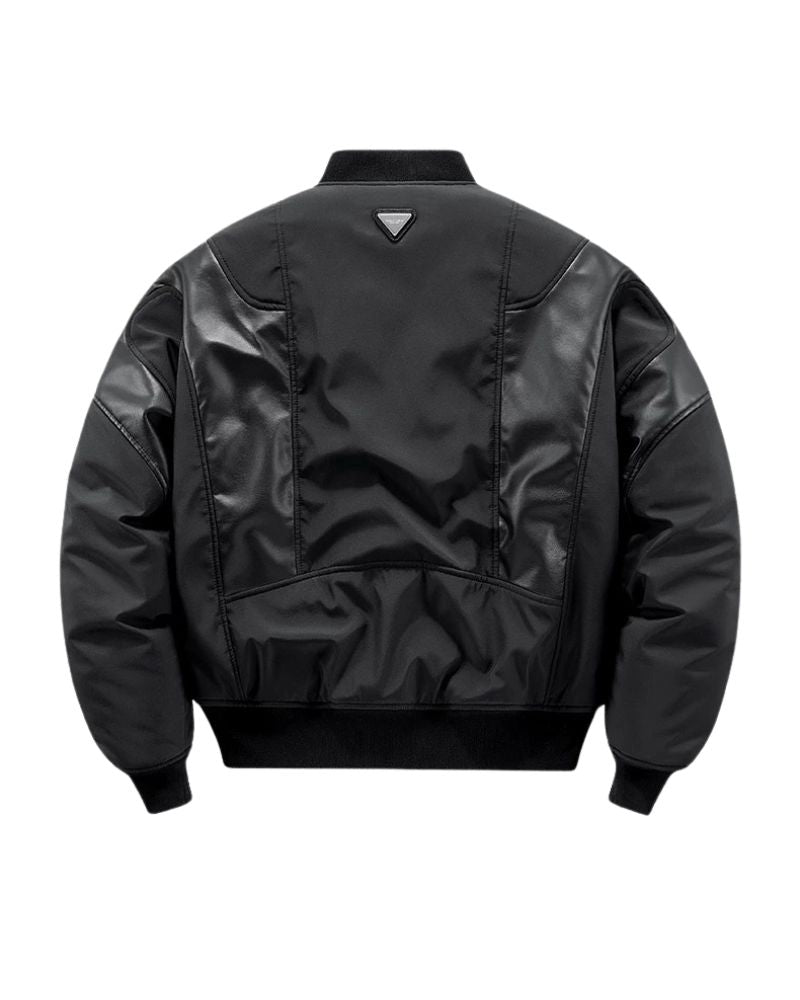PU Patchwork Warm Bomber Jacket