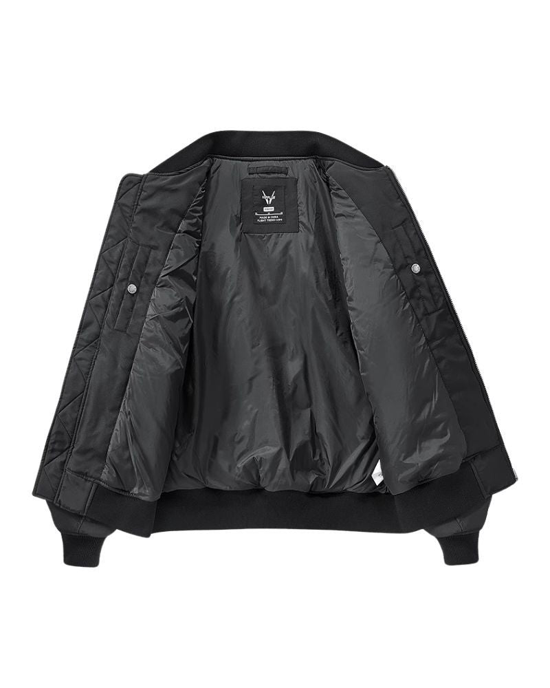 PU Patchwork Warm Bomber Jacket