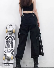 Women Black Straps Cargo Pants